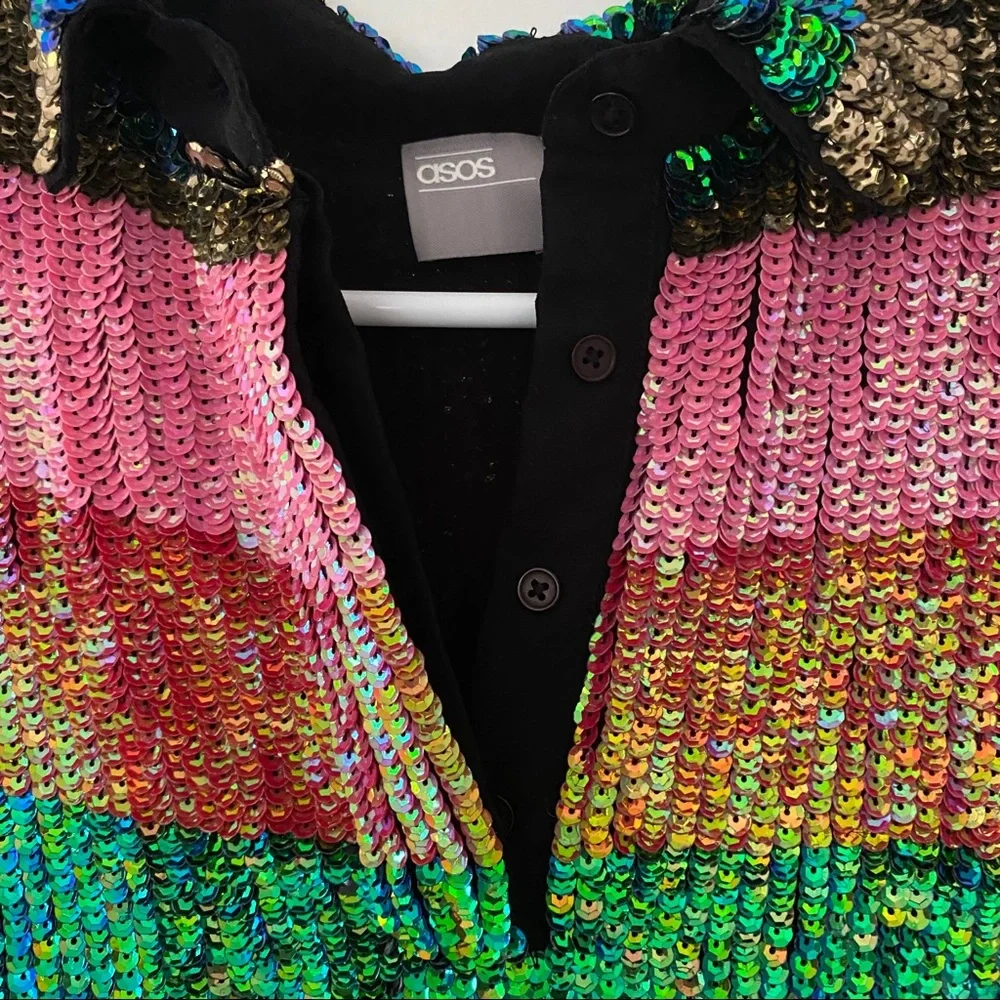 ASOS Premium Sequin Stripe Polo Mini T shirt Dress - Picture 4 of 9